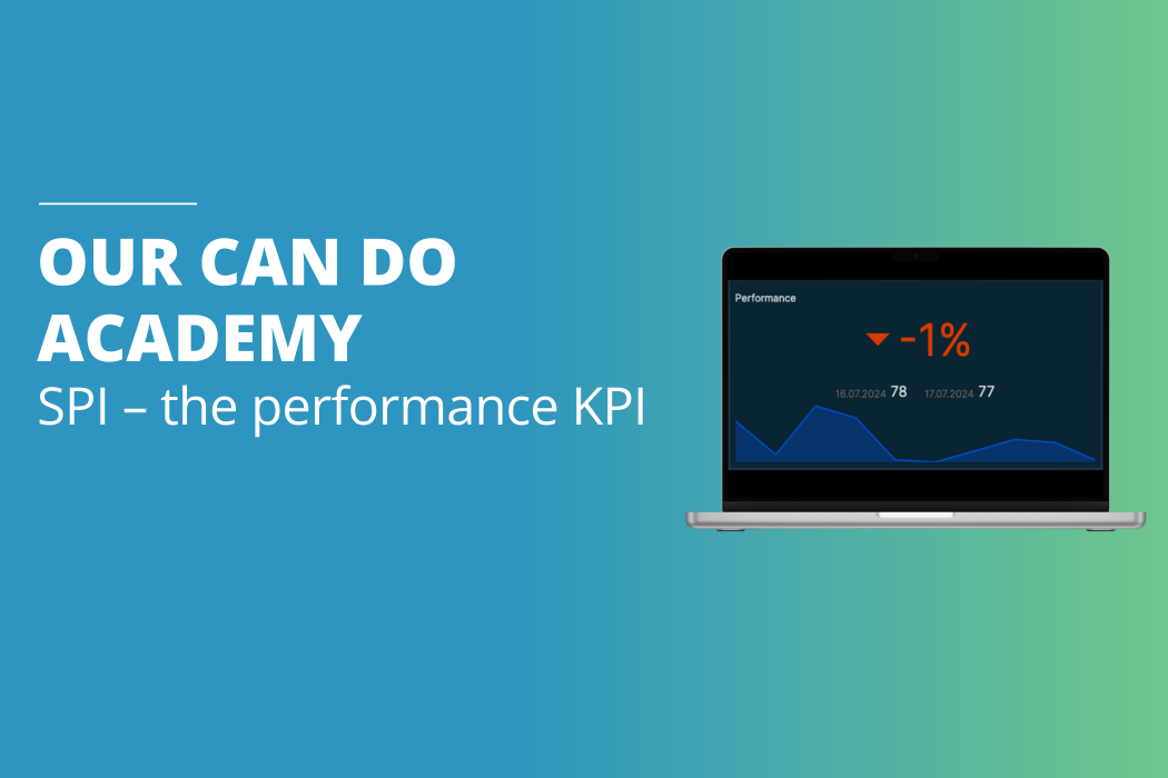 "Our Can Do Academy - SPI, the Performance KPI" with a laptop and performance display.